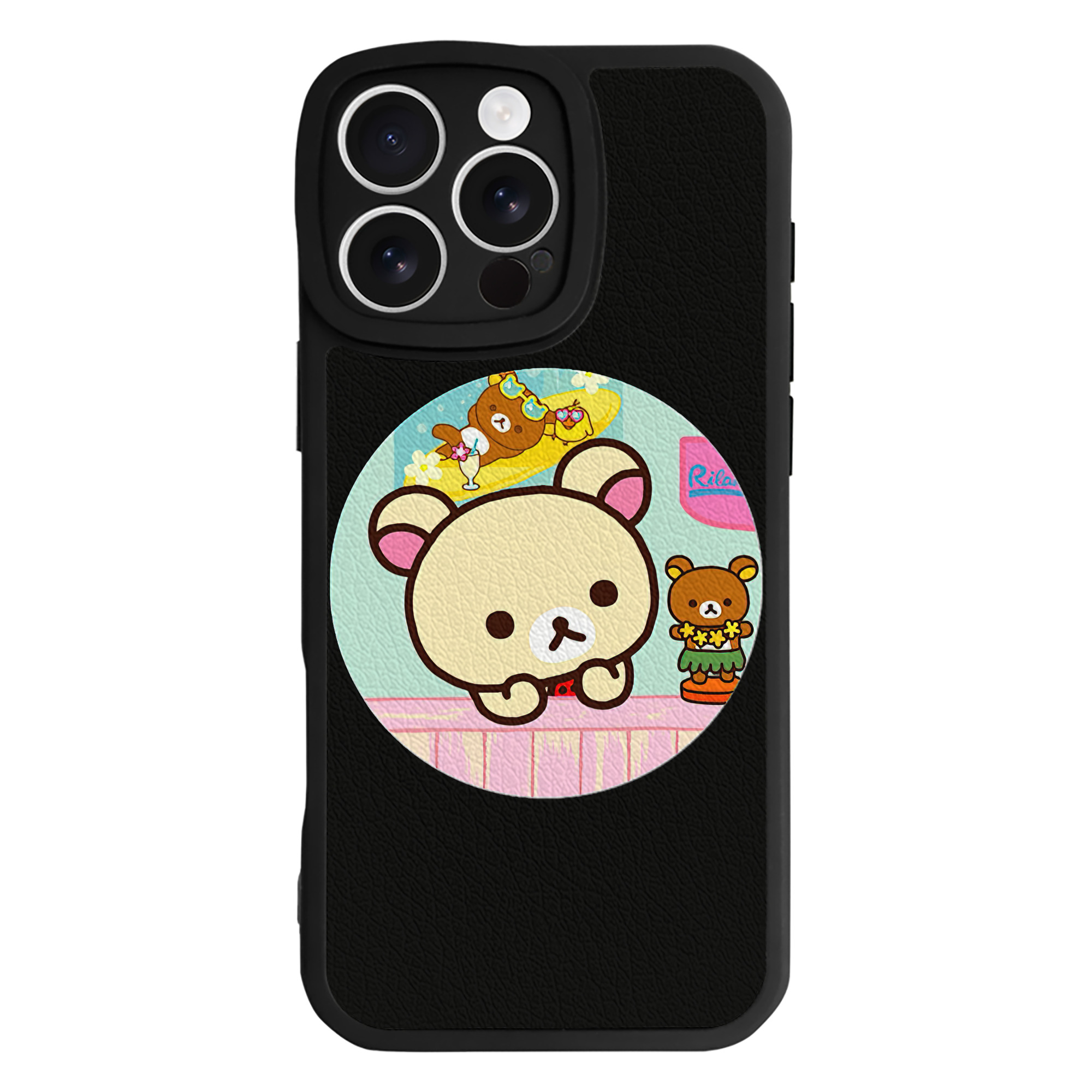 （画像用） リラックマ リラックマ キイロイトリ Rilakkuma Korilakkuma Kiiroitori 【iPhone 16シリーズ対応】シリコンスマホケース（レザー調） 材質：シリコン